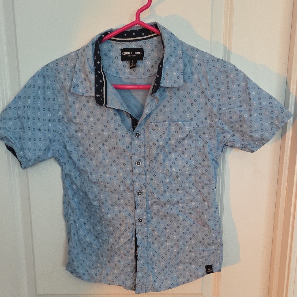 Kenneth Cole Blue Geometric Casual Button Down Shirt Boys 8